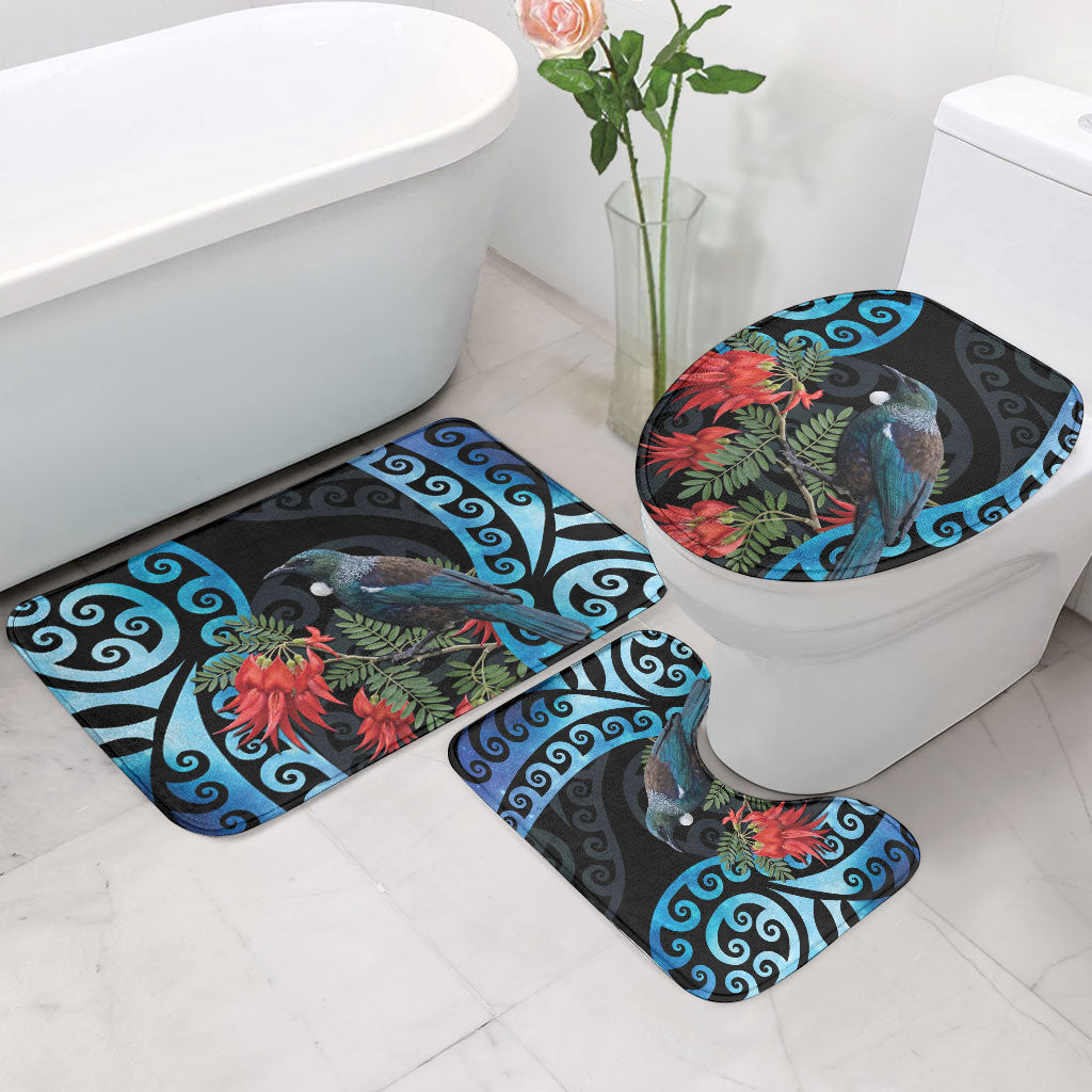 Tui Bird Kakabeak New Zealand Bathroom Set Clianthus Galaxy Maori Koru Pattern