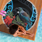 Tui Bird Kakabeak New Zealand Beach Blanket Clianthus Galaxy Maori Koru Pattern
