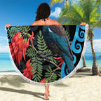 Tui Bird Kakabeak New Zealand Beach Blanket Clianthus Galaxy Maori Koru Pattern