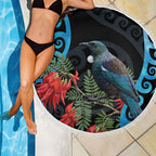 Tui Bird Kakabeak New Zealand Beach Blanket Clianthus Galaxy Maori Koru Pattern