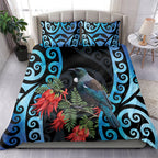 Tui Bird Kakabeak New Zealand Bedding Set Clianthus Galaxy Maori Koru Pattern