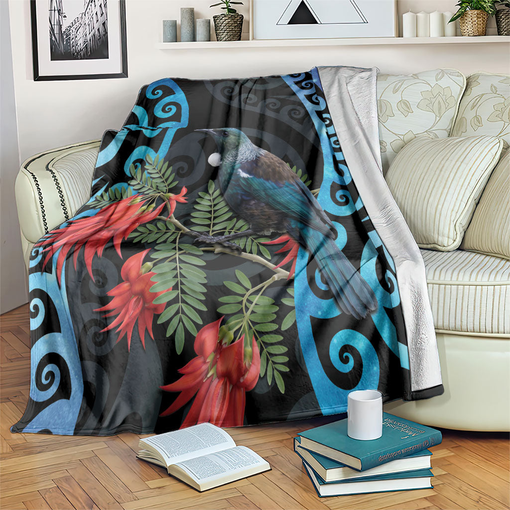Tui Bird Kakabeak New Zealand Blanket Clianthus Galaxy Maori Koru Pattern