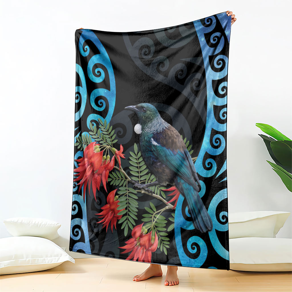 Tui Bird Kakabeak New Zealand Blanket Clianthus Galaxy Maori Koru Pattern