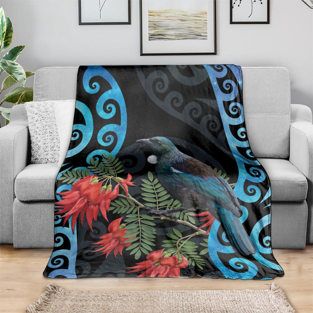 Tui Bird Kakabeak New Zealand Blanket Clianthus Galaxy Maori Koru Pattern