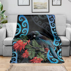 Tui Bird Kakabeak New Zealand Blanket Clianthus Galaxy Maori Koru Pattern