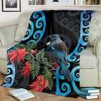 Tui Bird Kakabeak New Zealand Blanket Clianthus Galaxy Maori Koru Pattern