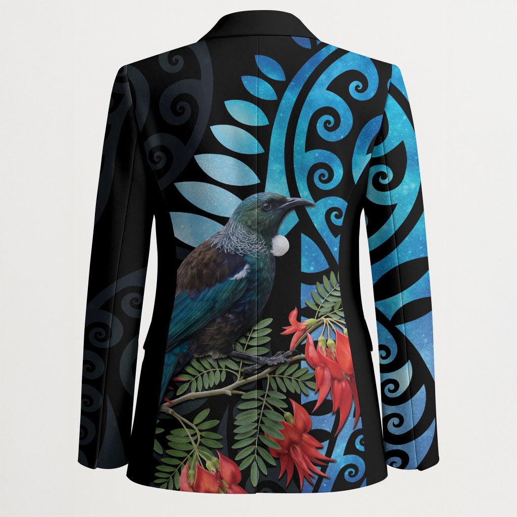 Tui Bird Kakabeak New Zealand Blazer Clianthus Galaxy Maori Koru Pattern