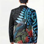 Tui Bird Kakabeak New Zealand Blazer Clianthus Galaxy Maori Koru Pattern