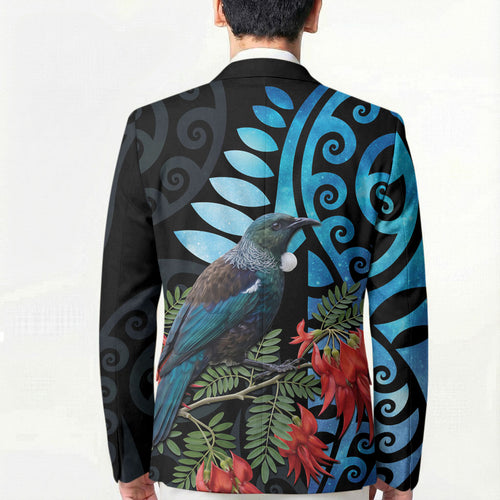 Tui Bird Kakabeak New Zealand Blazer Clianthus Galaxy Maori Koru Pattern