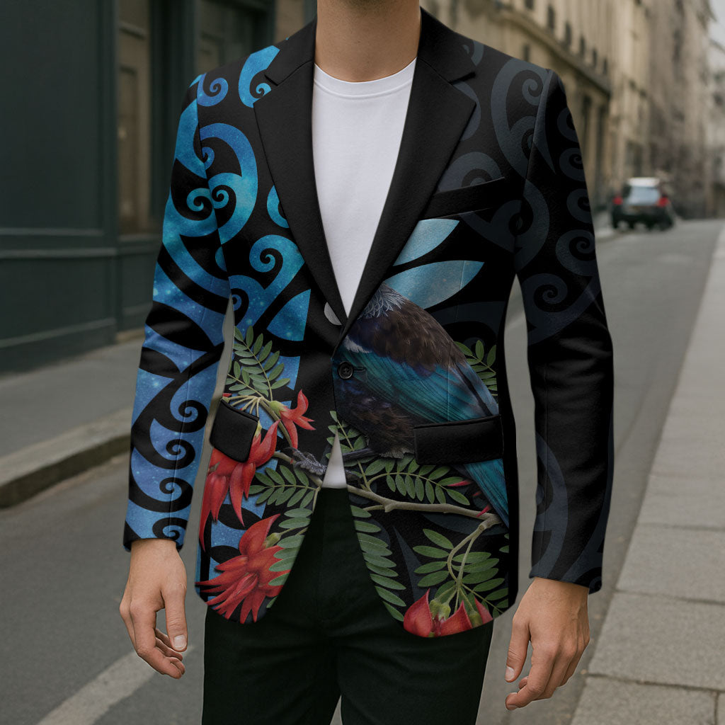 Tui Bird Kakabeak New Zealand Blazer Clianthus Galaxy Maori Koru Pattern