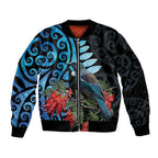 Tui Bird Kakabeak New Zealand Bomber Jacket Clianthus Galaxy Maori Koru Pattern