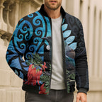 Tui Bird Kakabeak New Zealand Bomber Puffer Jacket Clianthus Galaxy Maori Koru Pattern