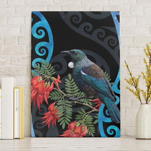 Tui Bird Kakabeak New Zealand Canvas Wall Art Clianthus Galaxy Maori Koru Pattern