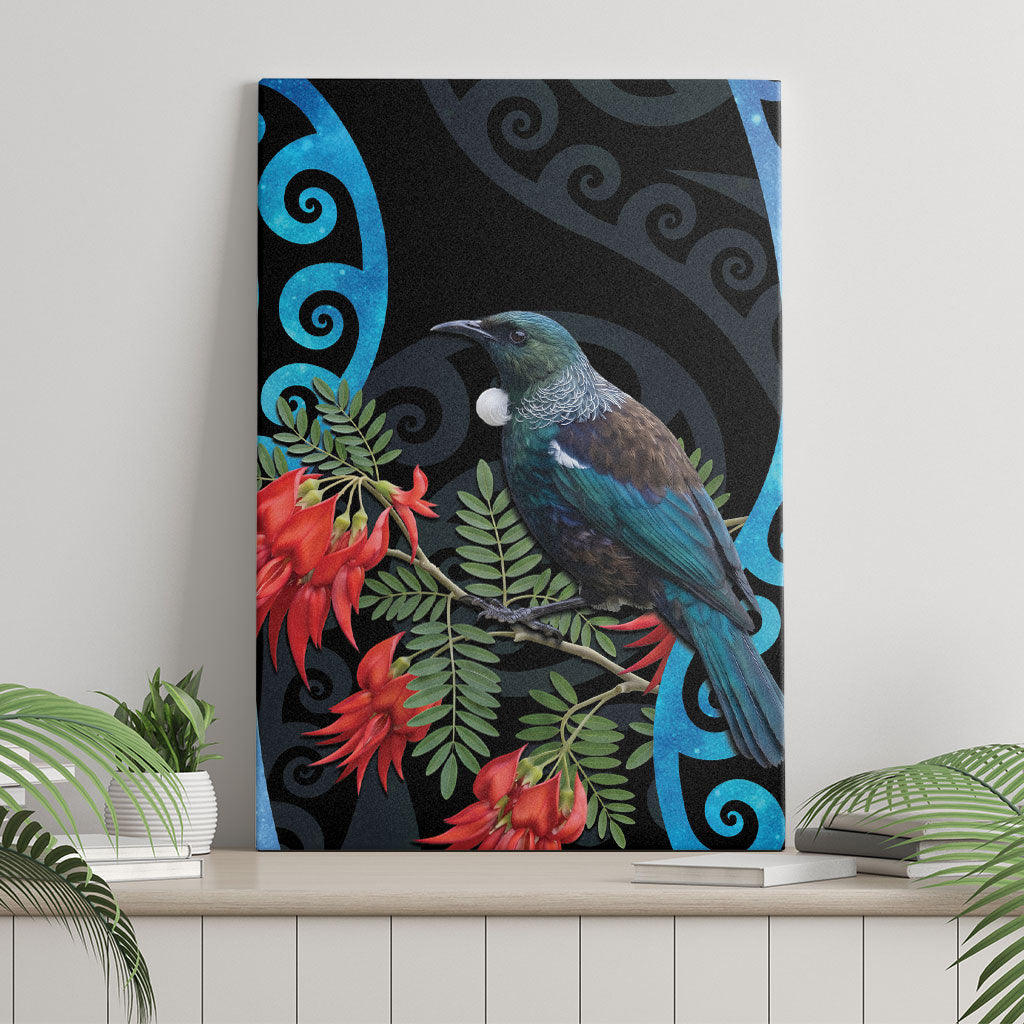 Tui Bird Kakabeak New Zealand Canvas Wall Art Clianthus Galaxy Maori Koru Pattern