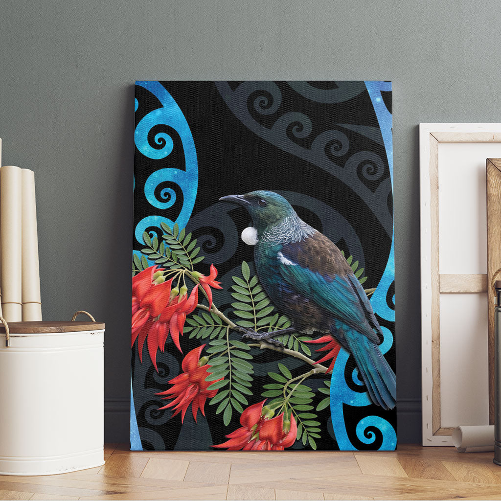 Tui Bird Kakabeak New Zealand Canvas Wall Art Clianthus Galaxy Maori Koru Pattern