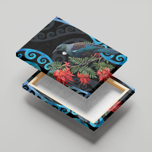 Tui Bird Kakabeak New Zealand Canvas Wall Art Clianthus Galaxy Maori Koru Pattern