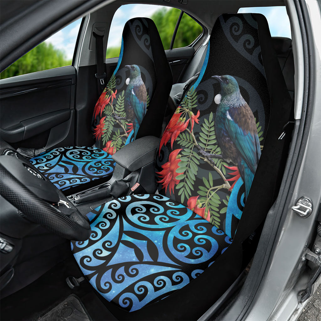 Tui Bird Kakabeak New Zealand Car Seat Cover Clianthus Galaxy Maori Koru Pattern