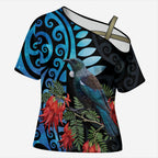 Tui Bird Kakabeak New Zealand Cross Shoulder Shirt Clianthus Galaxy Maori Koru Pattern