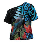Tui Bird Kakabeak New Zealand Cross Shoulder Shirt Clianthus Galaxy Maori Koru Pattern