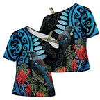 Tui Bird Kakabeak New Zealand Cross Shoulder Shirt Clianthus Galaxy Maori Koru Pattern