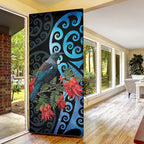 Tui Bird Kakabeak New Zealand Door Cover Clianthus Galaxy Maori Koru Pattern