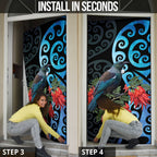Tui Bird Kakabeak New Zealand Door Cover Clianthus Galaxy Maori Koru Pattern