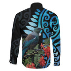Tui Bird Kakabeak New Zealand Family Matching Off The Shoulder Long Sleeve Dress and Hawaiian Shirt Clianthus Galaxy Maori Koru Pattern