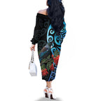 Tui Bird Kakabeak New Zealand Family Matching Off The Shoulder Long Sleeve Dress and Hawaiian Shirt Clianthus Galaxy Maori Koru Pattern