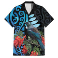 Tui Bird Kakabeak New Zealand Family Matching Short Sleeve Bodycon Dress and Hawaiian Shirt Clianthus Galaxy Maori Koru Pattern