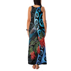 Tui Bird Kakabeak New Zealand Family Matching Tank Maxi Dress and Hawaiian Shirt Clianthus Galaxy Maori Koru Pattern