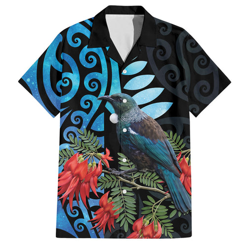 Tui Bird Kakabeak New Zealand Hawaiian Shirt Clianthus Galaxy Maori Koru Pattern