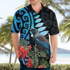 Tui Bird Kakabeak New Zealand Hawaiian Shirt Clianthus Galaxy Maori Koru Pattern