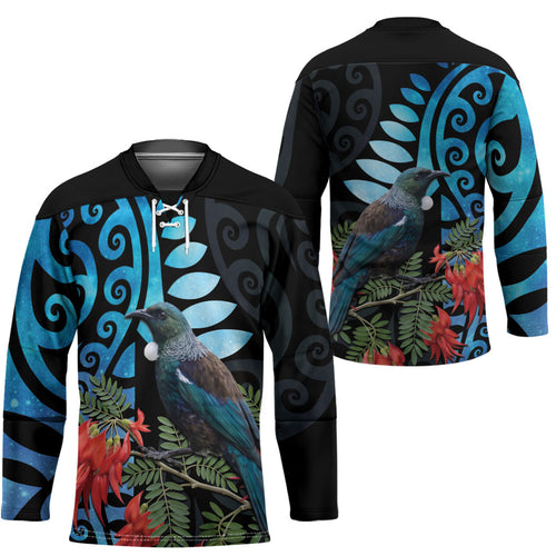 Tui Bird Kakabeak New Zealand Hockey Jersey Clianthus Galaxy Maori Koru Pattern