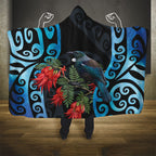 Tui Bird Kakabeak New Zealand Hooded Blanket Clianthus Galaxy Maori Koru Pattern