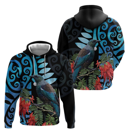Tui Bird Kakabeak New Zealand Hoodie Clianthus Galaxy Maori Koru Pattern