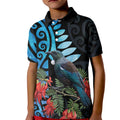 Tui Bird Kakabeak New Zealand Kid Polo Shirt Clianthus Galaxy Maori Koru Pattern