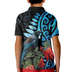 Tui Bird Kakabeak New Zealand Kid Polo Shirt Clianthus Galaxy Maori Koru Pattern