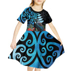 Tui Bird Kakabeak New Zealand Kid Short Sleeve Dress Clianthus Galaxy Maori Koru Pattern