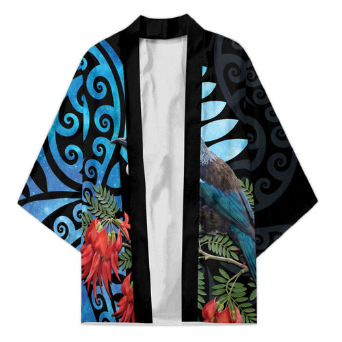Tui Bird Kakabeak New Zealand Kimono Clianthus Galaxy Maori Koru Pattern