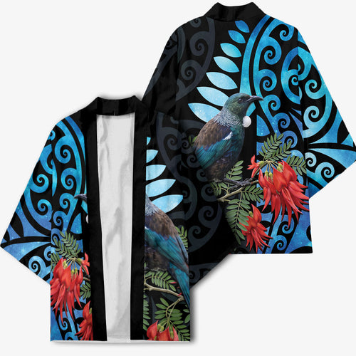 Tui Bird Kakabeak New Zealand Kimono Clianthus Galaxy Maori Koru Pattern