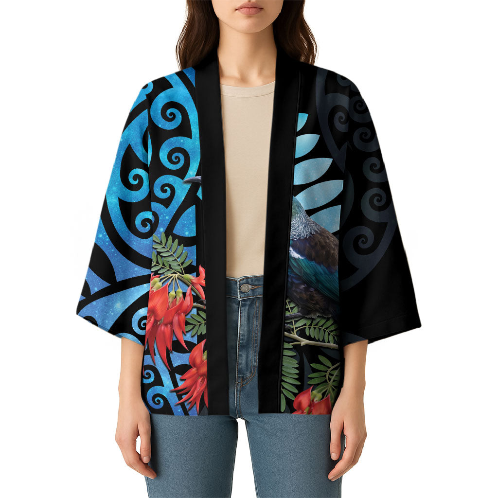 Tui Bird Kakabeak New Zealand Kimono Clianthus Galaxy Maori Koru Pattern