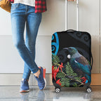 Tui Bird Kakabeak New Zealand Luggage Cover Clianthus Galaxy Maori Koru Pattern