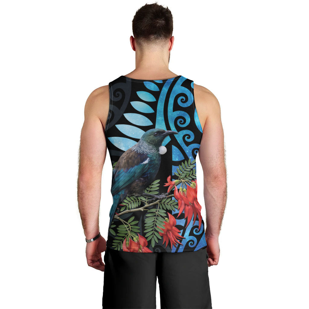 Tui Bird Kakabeak New Zealand Men Tank Top Clianthus Galaxy Maori Koru Pattern
