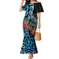 Tui Bird Kakabeak New Zealand Mermaid Dress Clianthus Galaxy Maori Koru Pattern