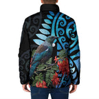Tui Bird Kakabeak New Zealand Padded Jacket Clianthus Galaxy Maori Koru Pattern