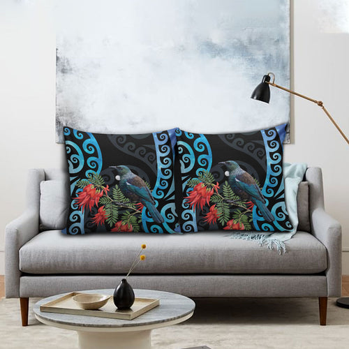Tui Bird Kakabeak New Zealand Pillow Cover Clianthus Galaxy Maori Koru Pattern