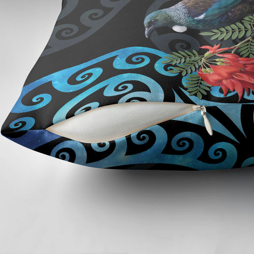 Tui Bird Kakabeak New Zealand Pillow Cover Clianthus Galaxy Maori Koru Pattern