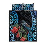 Tui Bird Kakabeak New Zealand Quilt Bed Set Clianthus Galaxy Maori Koru Pattern