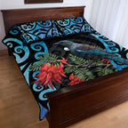 Tui Bird Kakabeak New Zealand Quilt Bed Set Clianthus Galaxy Maori Koru Pattern
