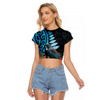 Tui Bird Kakabeak New Zealand Raglan Cropped T Shirt Clianthus Galaxy Maori Koru Pattern